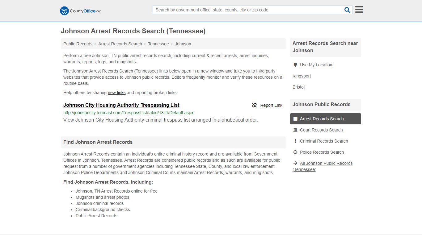 Arrest Records Search - Johnson, TN (Arrests & Mugshots) - County Office